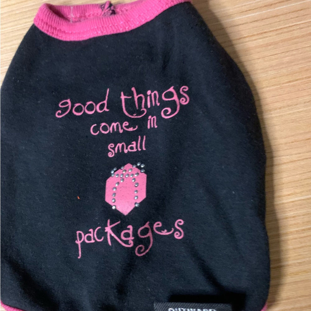 Black XS “Good Things Come In Small Packages” Shirt for Dogs. Never worn